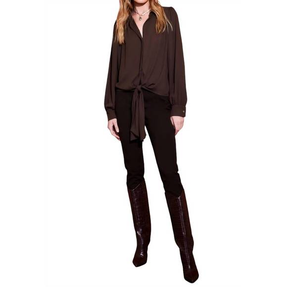 NEW FIFTEEN TWENTY tie-front top in brown - Picture 1 of 1